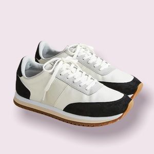 NEW J Crew Trainer Sneakers Black Ivory Leather Women’s Size 9